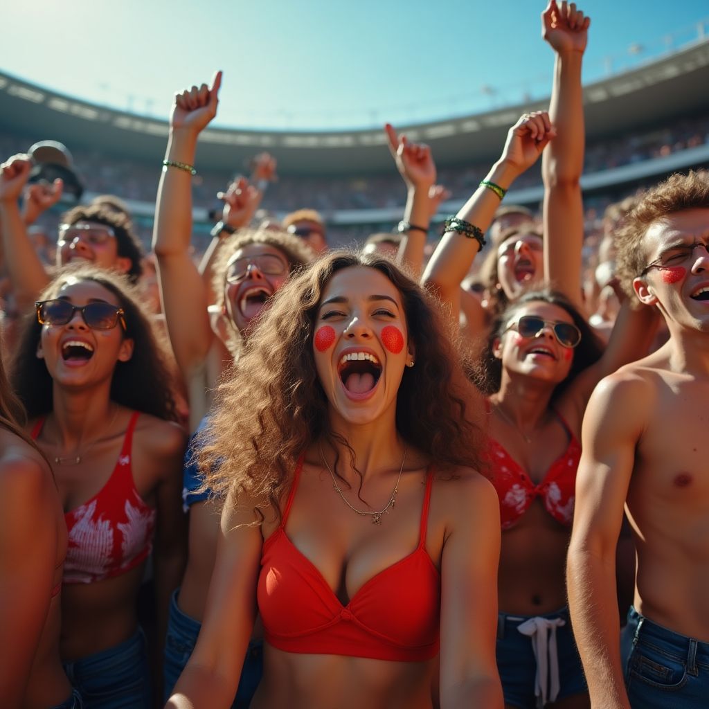 Excited fans cheering in a stadium