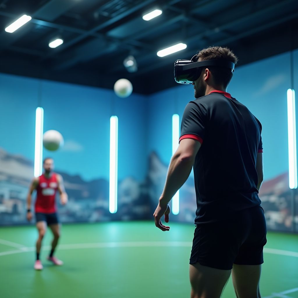 AFL player using a VR headset for training