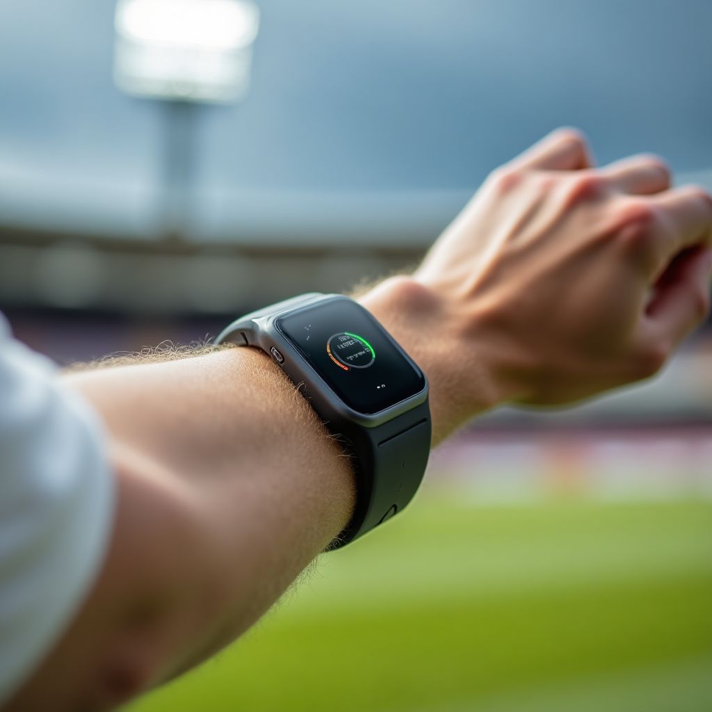 Athlete with wearable tech on their arm